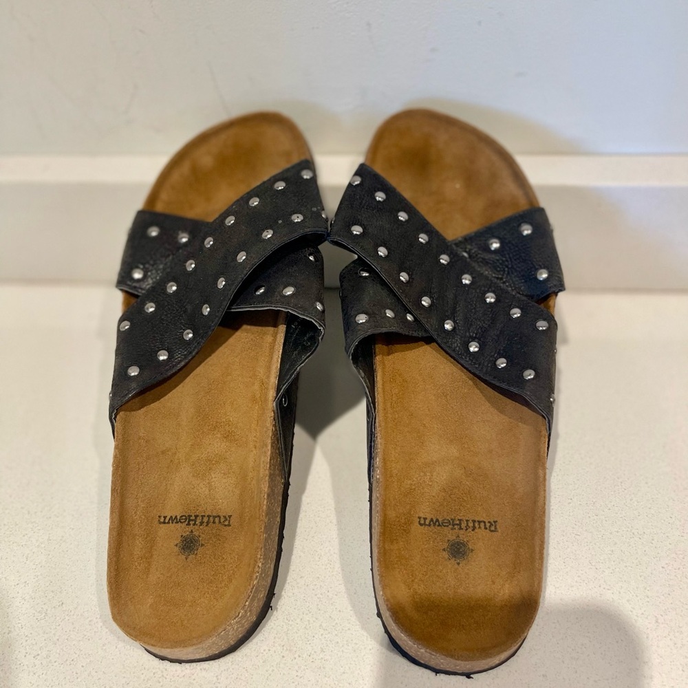 Ruff Hewn | Women’s Black Studded Obion Harley Cork slide Sandals sz 10